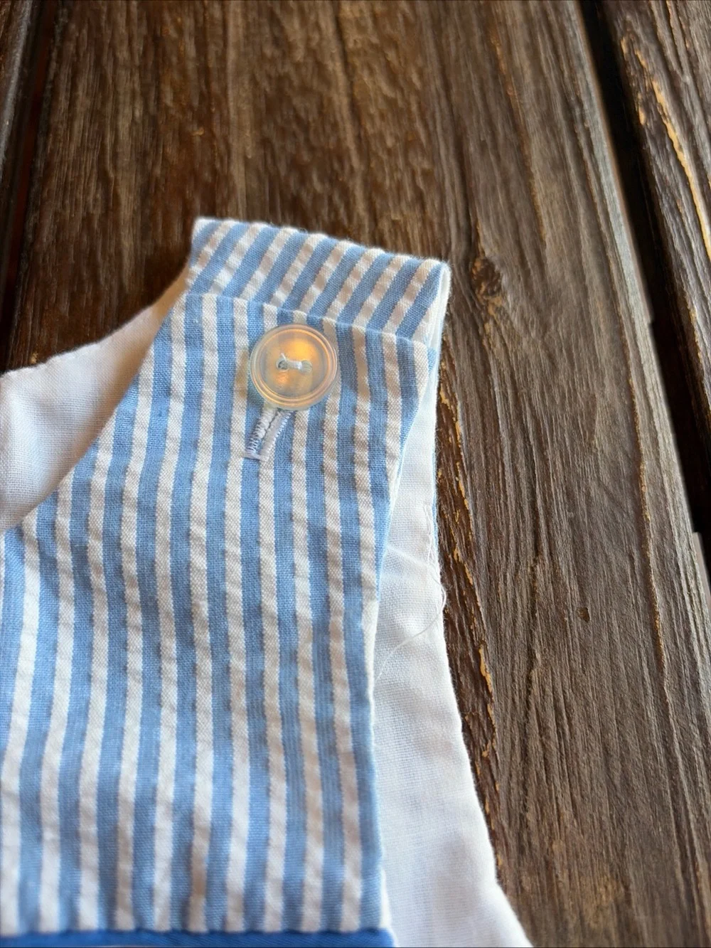 Baby Blue Striped Seersucker Romper Embroidered Nautical Teddy Bear 6-9 Mo